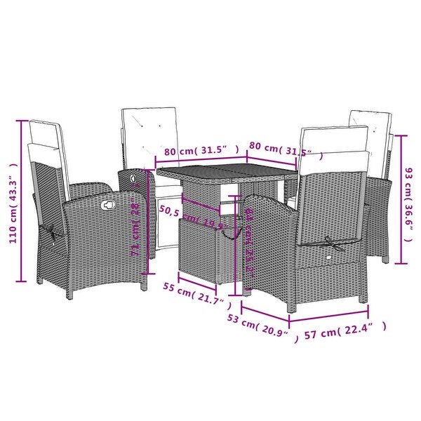 vidaXL Patio Dining Set with Cushions Furniture 2 Piece Black Poly Rattan