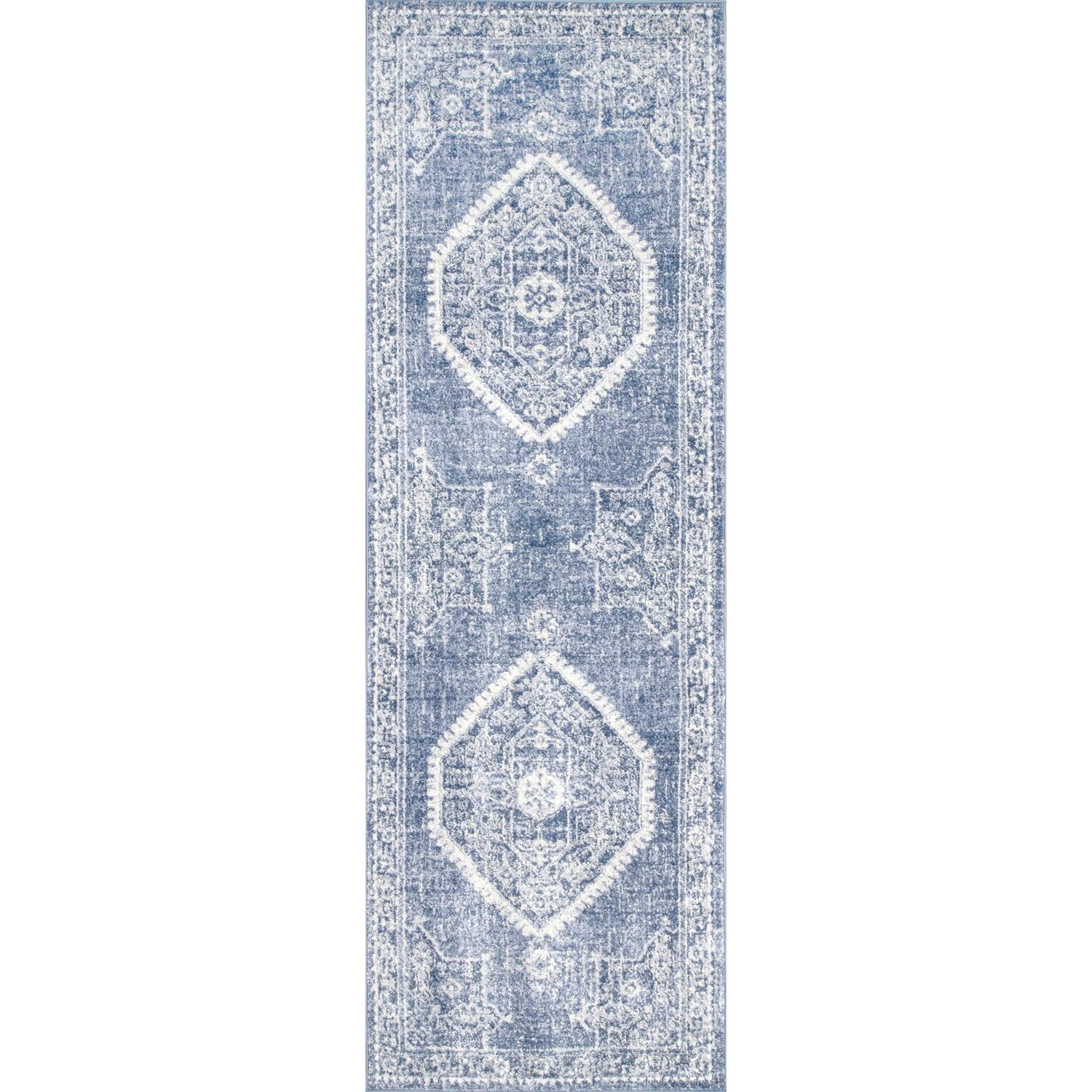 nuLOOM Vintage Persian Distressed Isla Runner Rug， 2and#8242; 8 x 8and#8242;， Blue