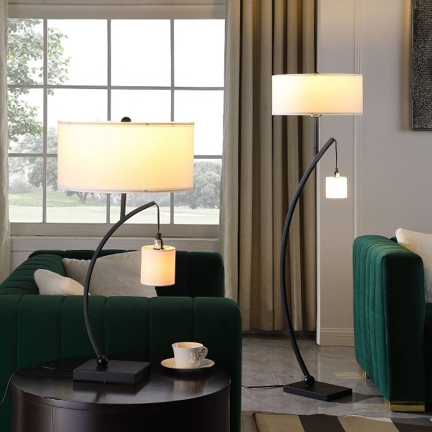 Contemporary Arc With Hanging Pendulum Metal Table Lamp Black Ore International