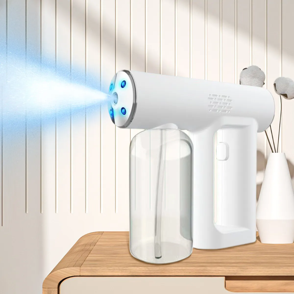 Electric Nano Sanitizer Gun   Wireless Fogging Disinfection Sprayer with Blue Light Steam Atomization