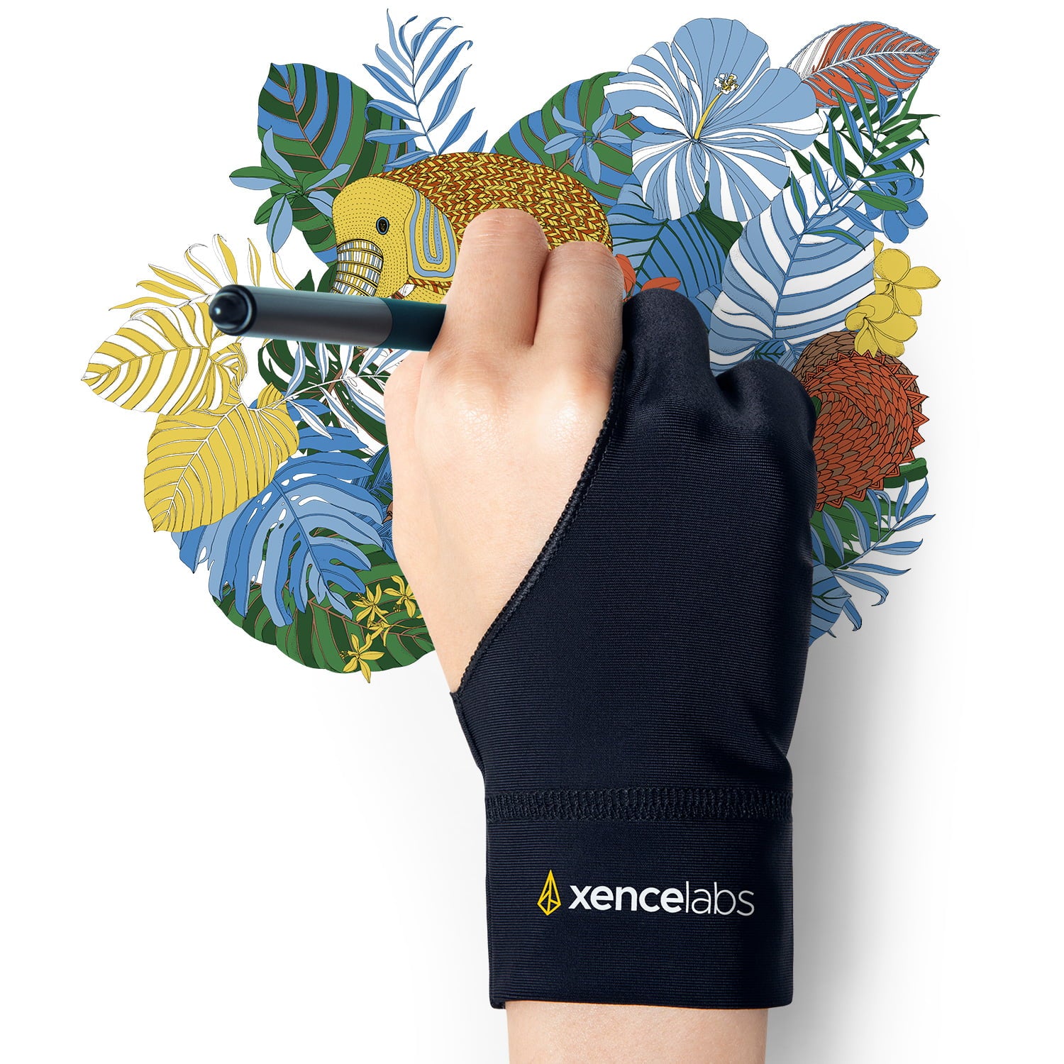 XENCELABS, Artist Glove, Drawing Glove Left Right Hand for Drawing Tablet, 2 Finger Glove for Drawing Black Size M