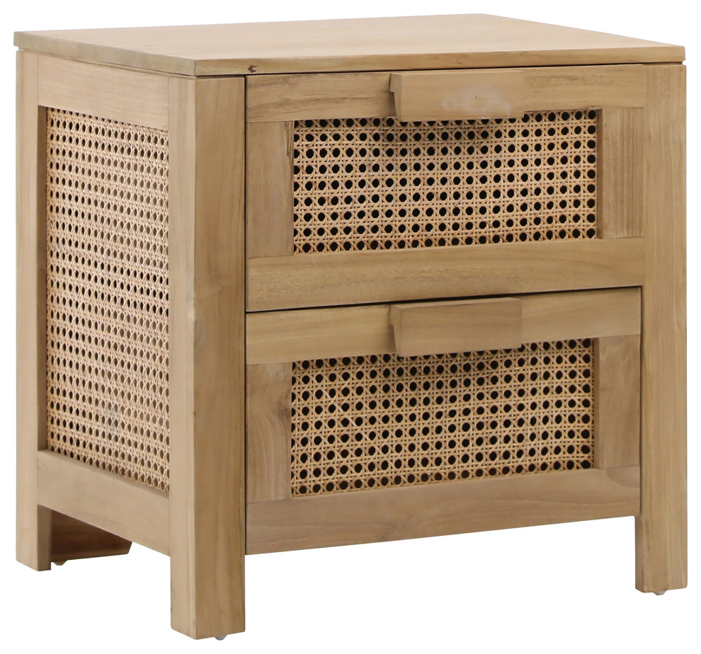 Lorraine Teak and Woven Rattan 2 Drawer Storage Side Table  a Natural Finish   Tropical   Side Tables And End Tables   by Karina Living  Houzz