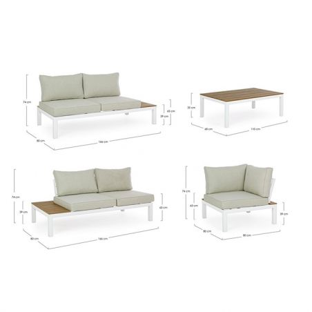 Canapé d'angle et table basse outdoor - blanc et teck