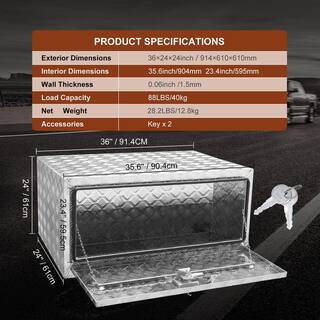 VEVOR 36 in. x 24 in. x 24 in. Underbody Truck Tool Box Aluminum Pickup Storage Box with Keys T-Handle Latch for Truck Trailer CDK362424INCHHXLFV0