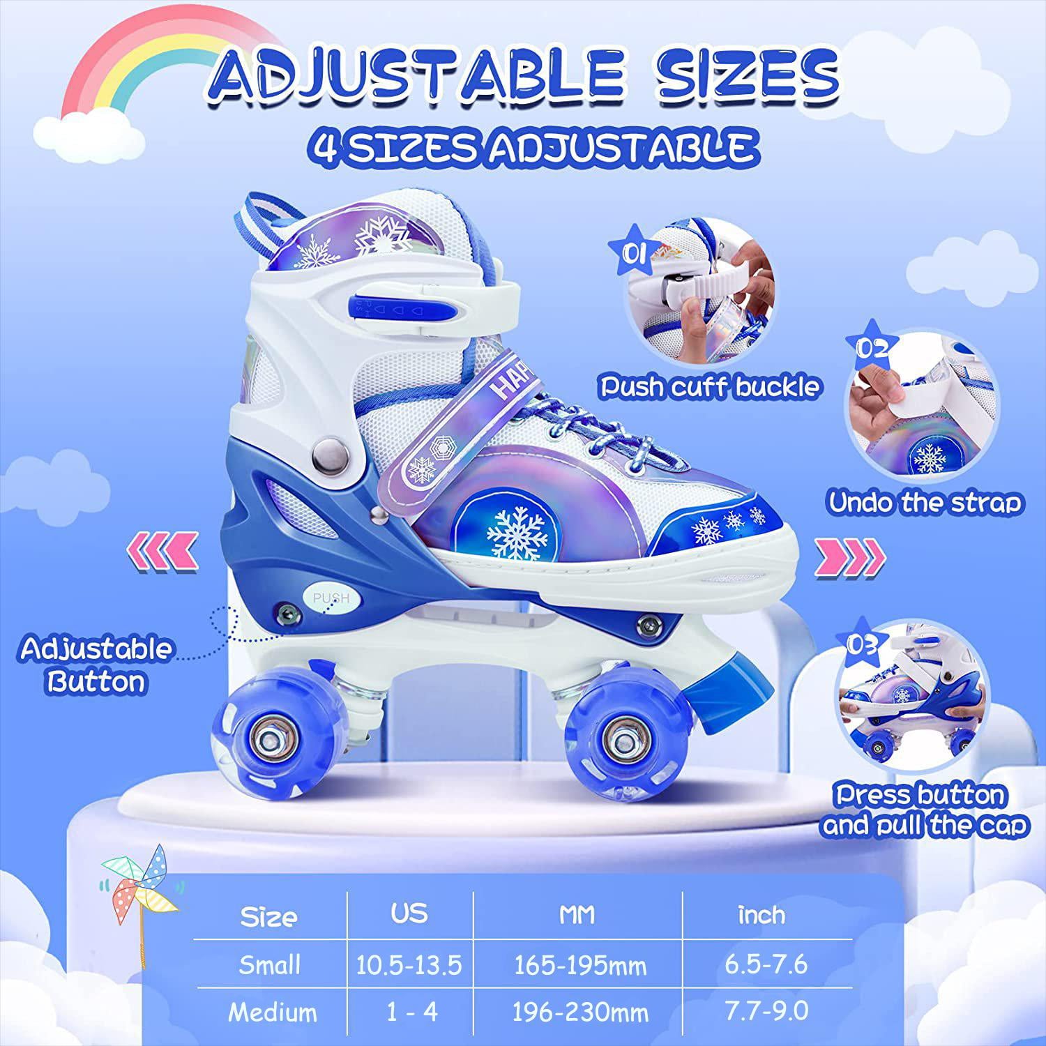 Roller Skates for Girls/Boys Size (S:10.5-13.5 / M:1-4)， Kids skates ages 4-12 with Light up wheels， Adjustable Kids Roller Skates (Blue)