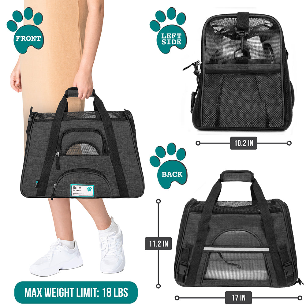 PetAmi Premium Airline Approved Soft Sided Pet Carrier， Charcoal