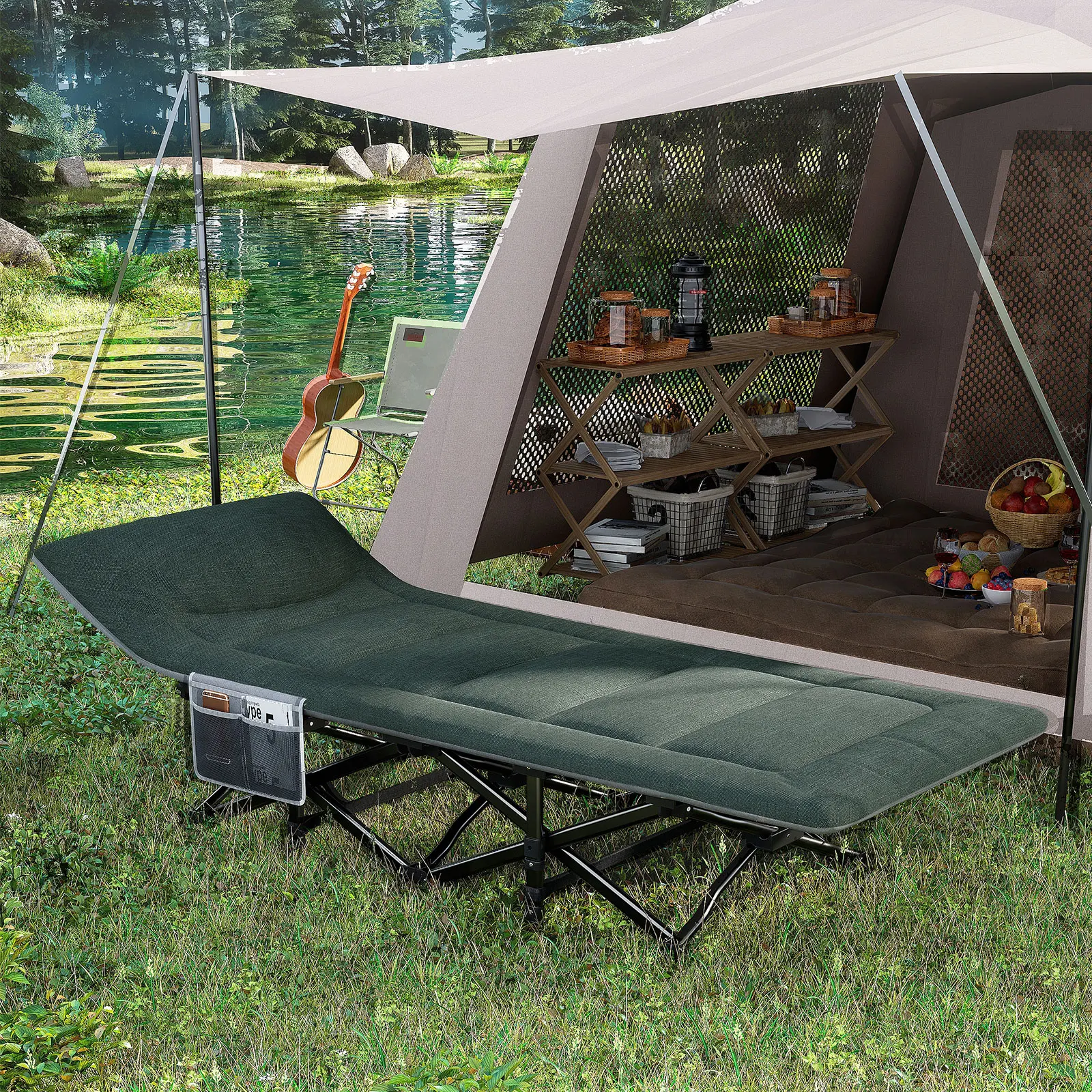 Outdoor Portable Save Room Easy Carrying Folding Strong X Shape Frame Metal Camping Tent Beds with Soft and Comfortable Mattress