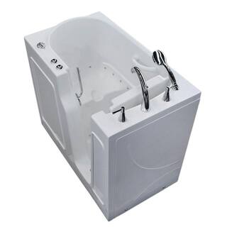 Universal Tubs Rampart 3.9 ft. Walk-in Air Bathtub with 4 in. Tile Easy Up Adhesive Wall Surround in White H2646RWACB