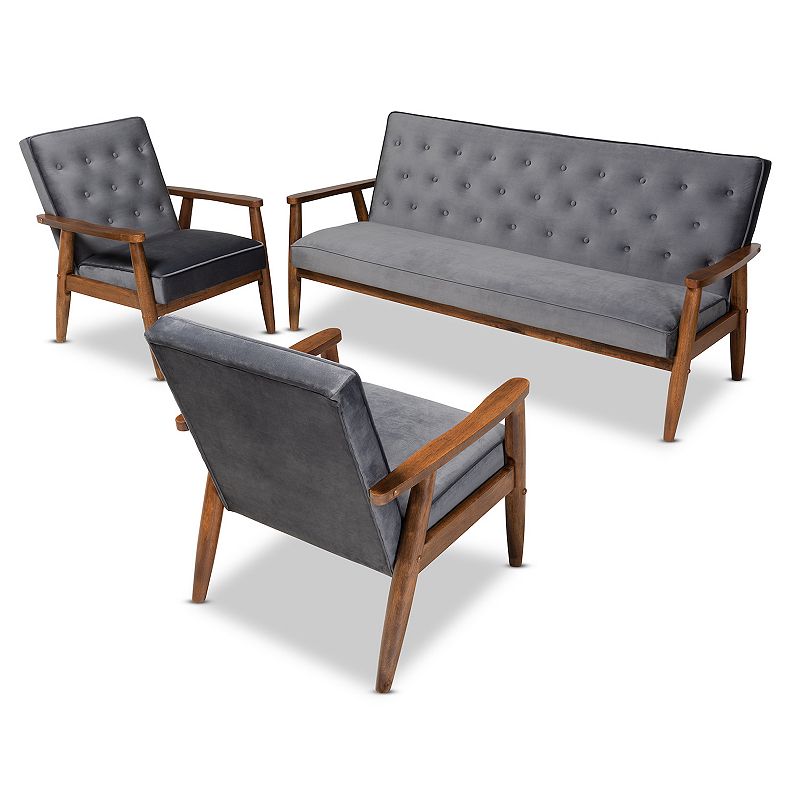 Baxton Studio Sorrento Sofa and Chair 3-Piece Set