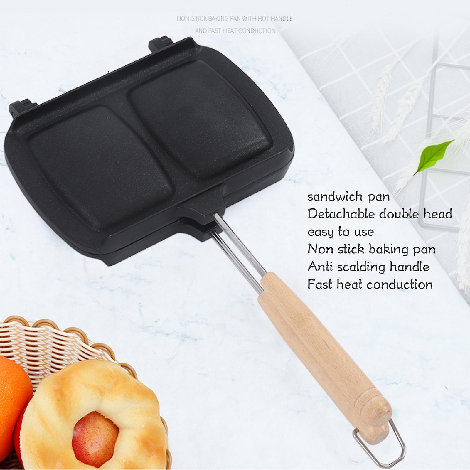 Sandwich Pan Maker Non-stick Double Sided Frying Pan Flat Bottom Double Head Toasted Sandwich Maker Panini Grill Pans With Removable Handle For Home K