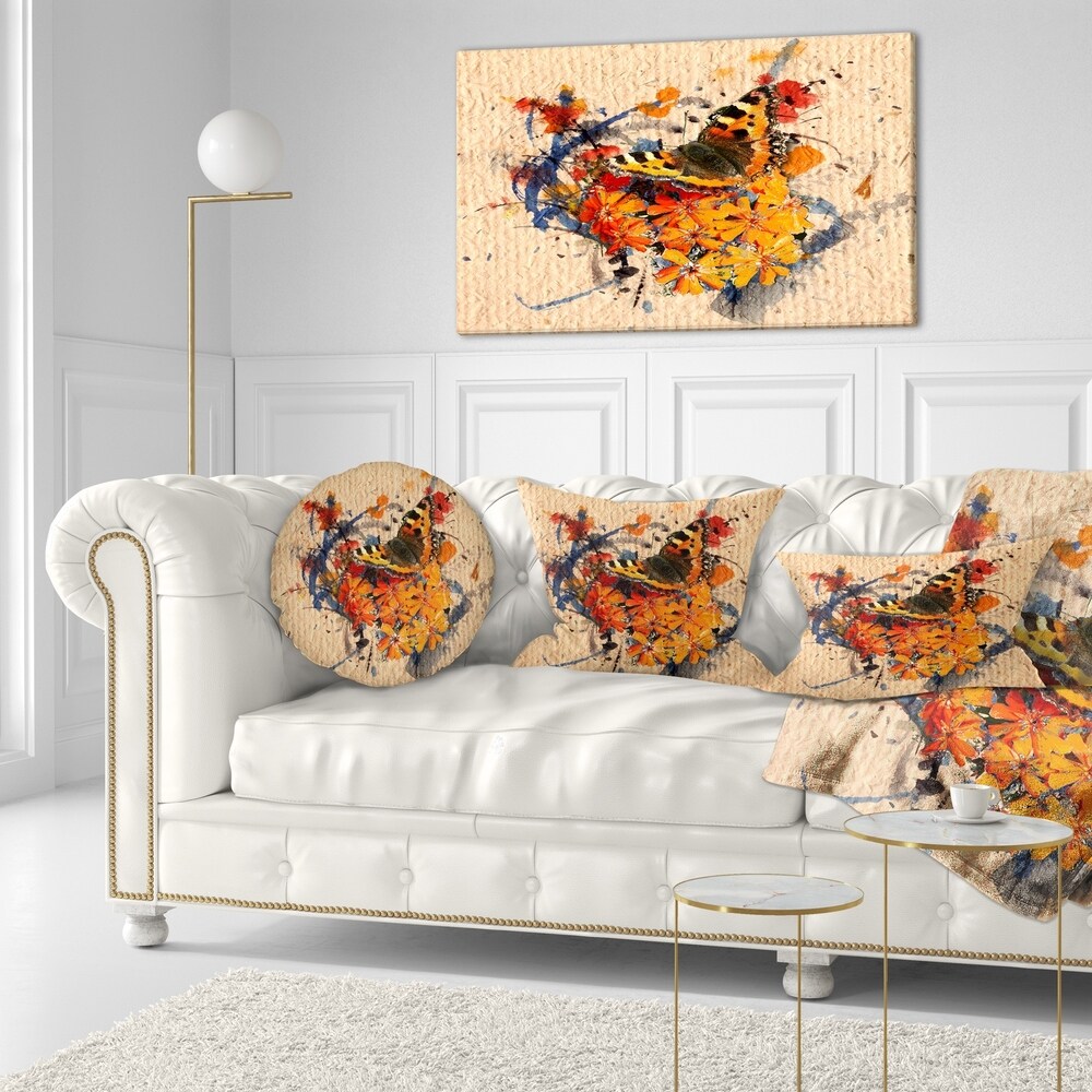 Designart 'Butterfly and Abstract Art on Paper' Floral Throw Pillow