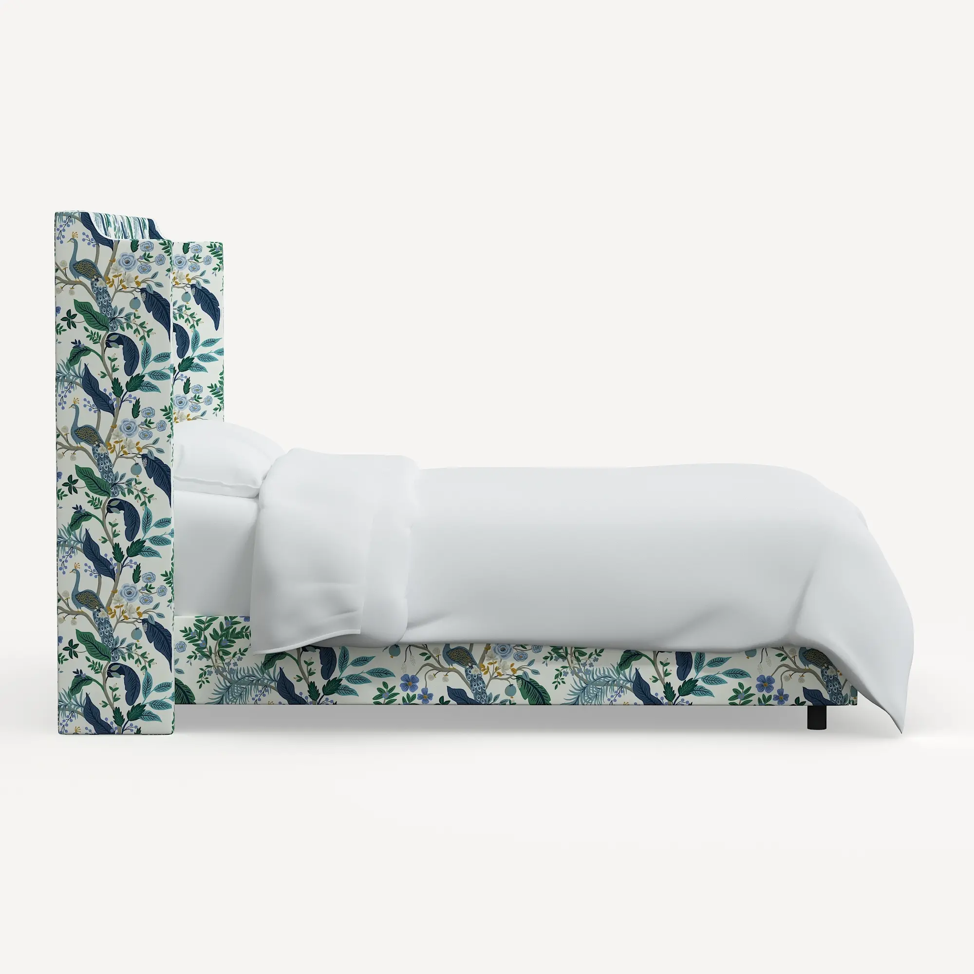 Rifle Paper Co Hawthorne Blue Peacock Twin Wingback Bed