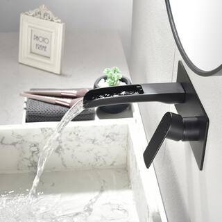 Tomfaucet Modern Single-Handle Wall Mounted Bathroom Faucet with Deckplate in Matte Black TFJ0001MB