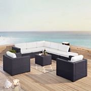 Crosley Furniture Biscayne Patio Wicker Loveseat， Chair， Coffee Table and Ottoman 7-piece Set