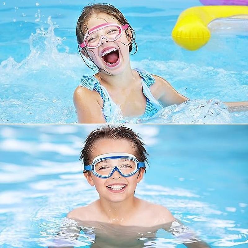 Kids Swim Goggles For Age 3-15， 2 Pack Kids Goggles For Swimming With Nose Cover， No Leaking， Anti-fog， Waterproofpurple+blue