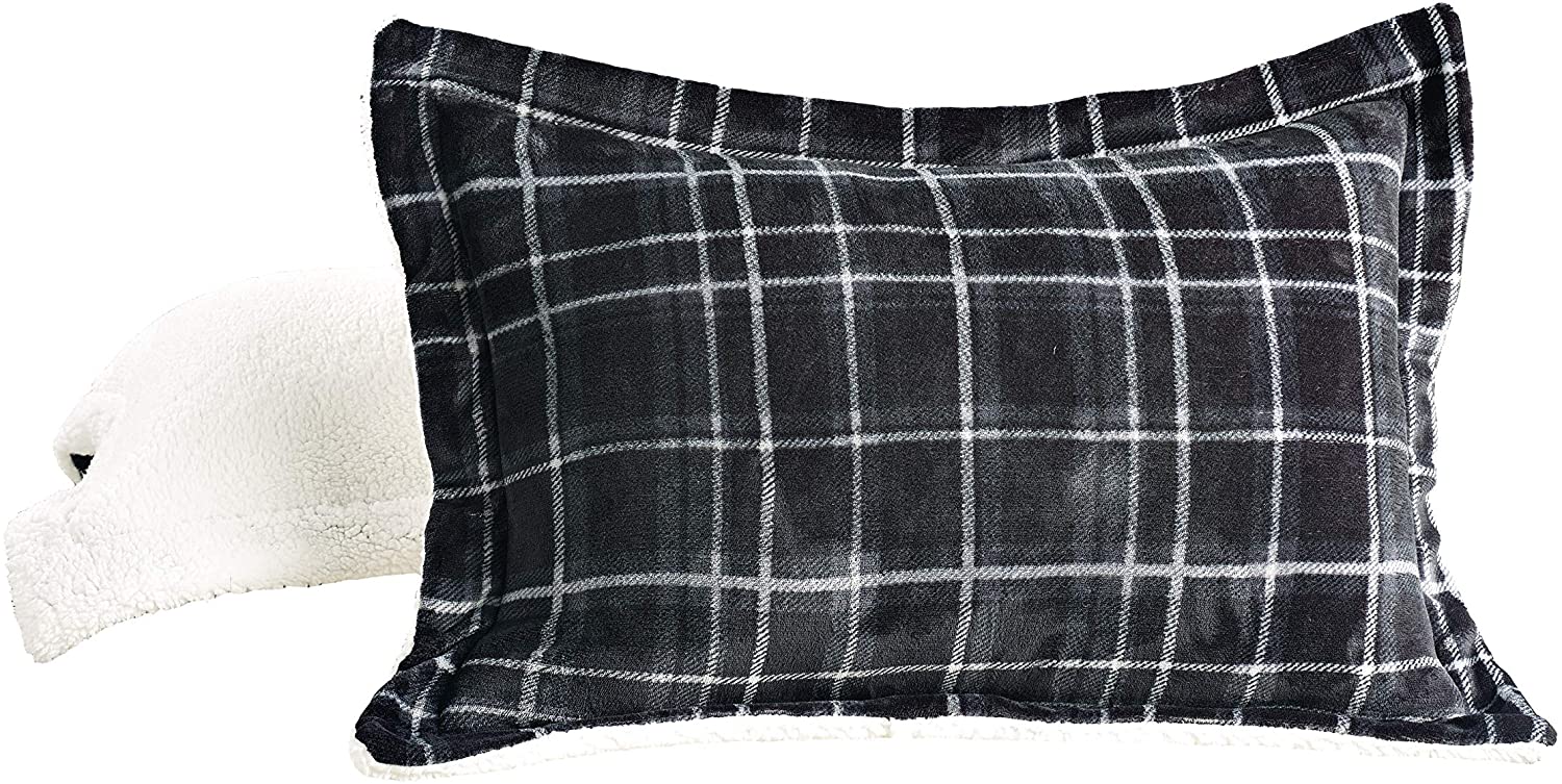 Softest Coziest Plaid Pattern Sherpa Premium Quality Down Alternative Micro-Suede 3-Piece Reversible Comforter Set