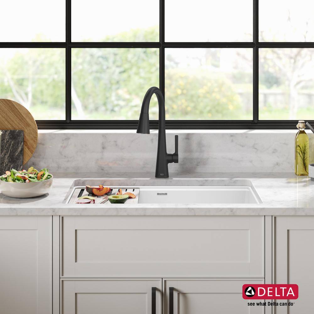 Delta Everest White Granite Composite 32 in. Single Bowl Undermount Kitchen Sink with Accessories 75B933-33S-WH