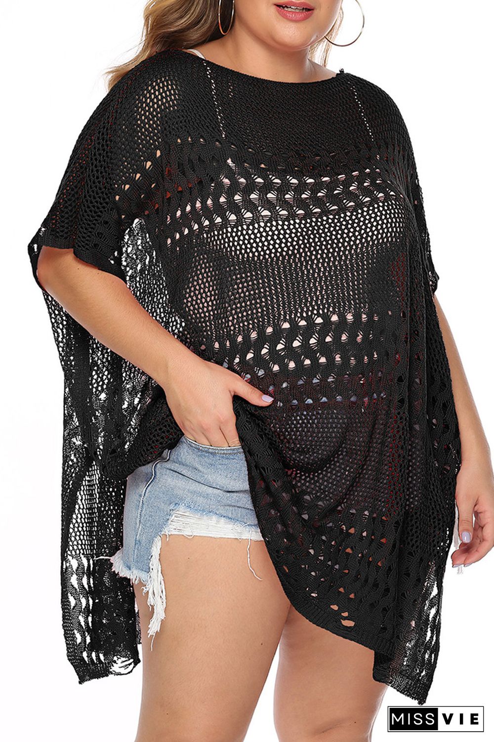 Plus Size Eyelet Beach Cover Up Kimono