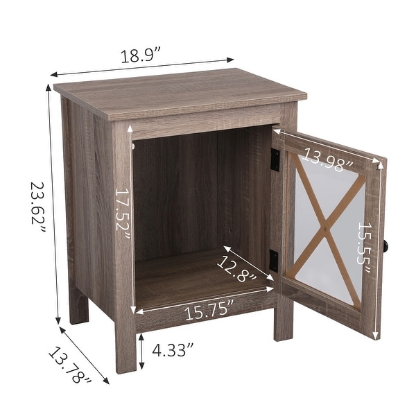 Wood Side Table Nightstand with X-Shaped Glass Door