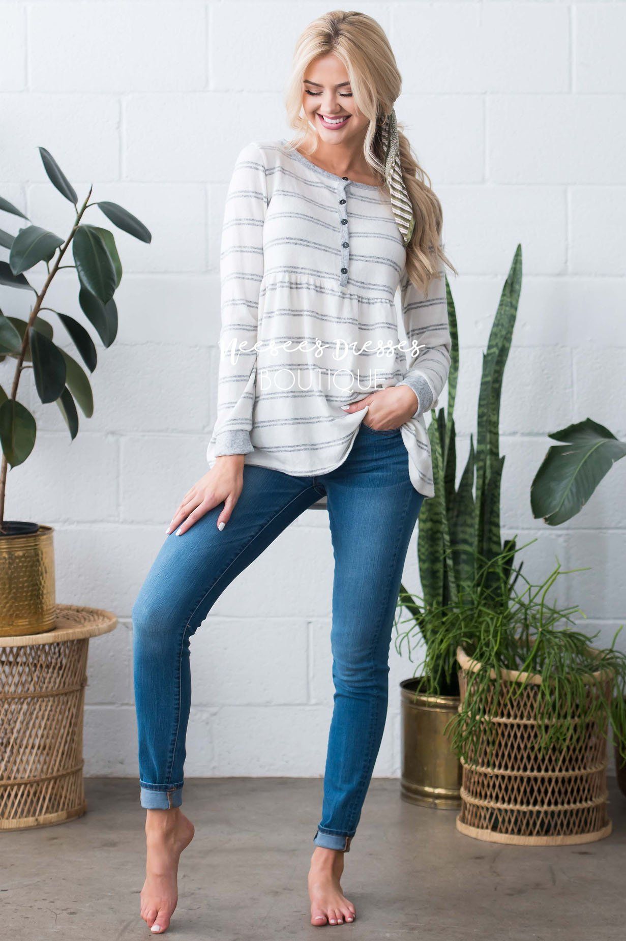 Casual Striped Button Front Top