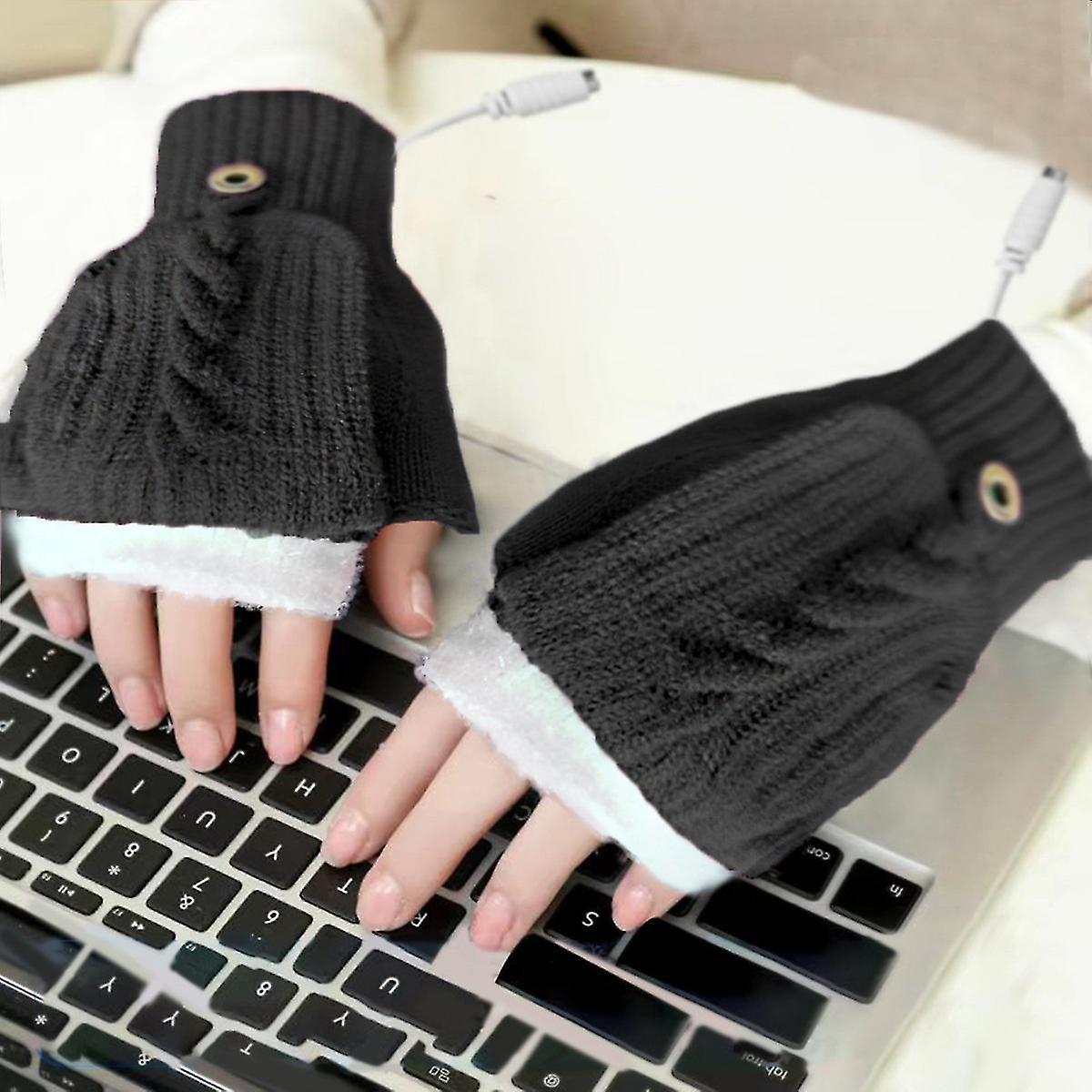 Usb Electric Heated Gloves Double-sided Heating Gloves Waterproof Adjustable Temperature Black