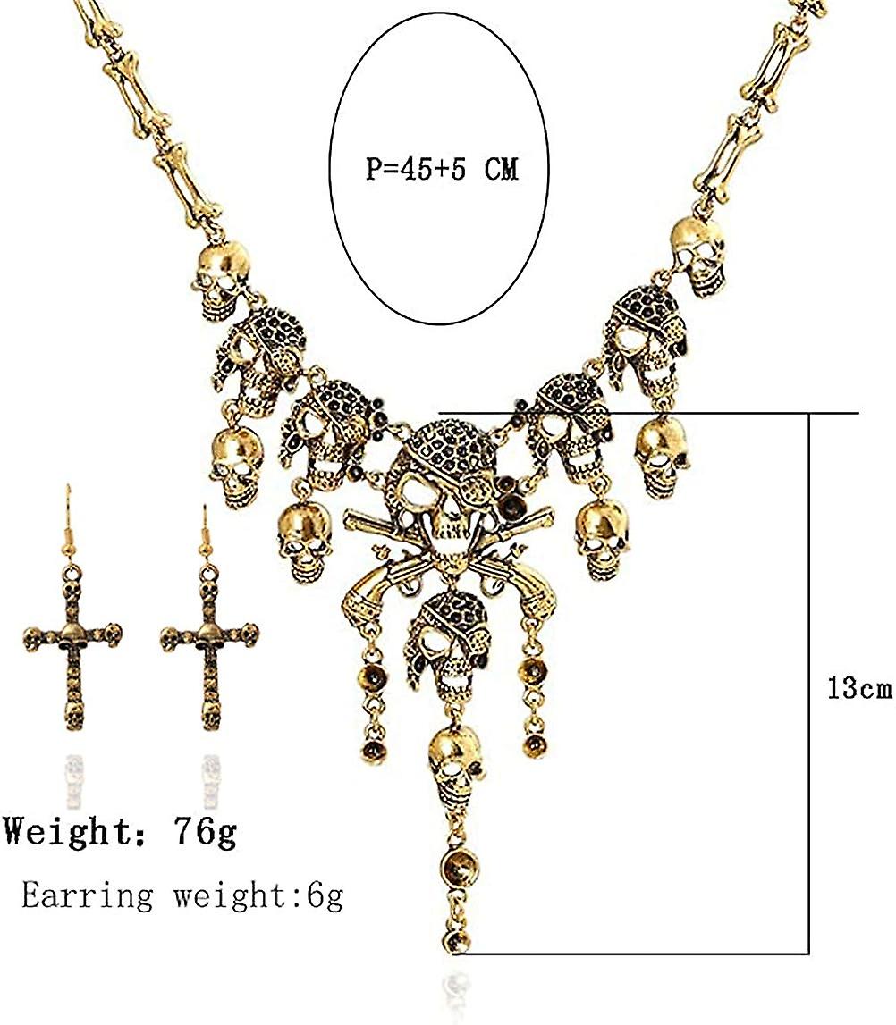 Jewelry Fashion Multi-level Pirate Skull Tassel Charm Necklace Collar Bib For Women Horror Necklace Punk