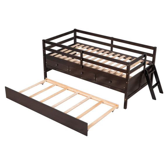 Low Loft Bed Full Size with Full Safety Fence  Cli...