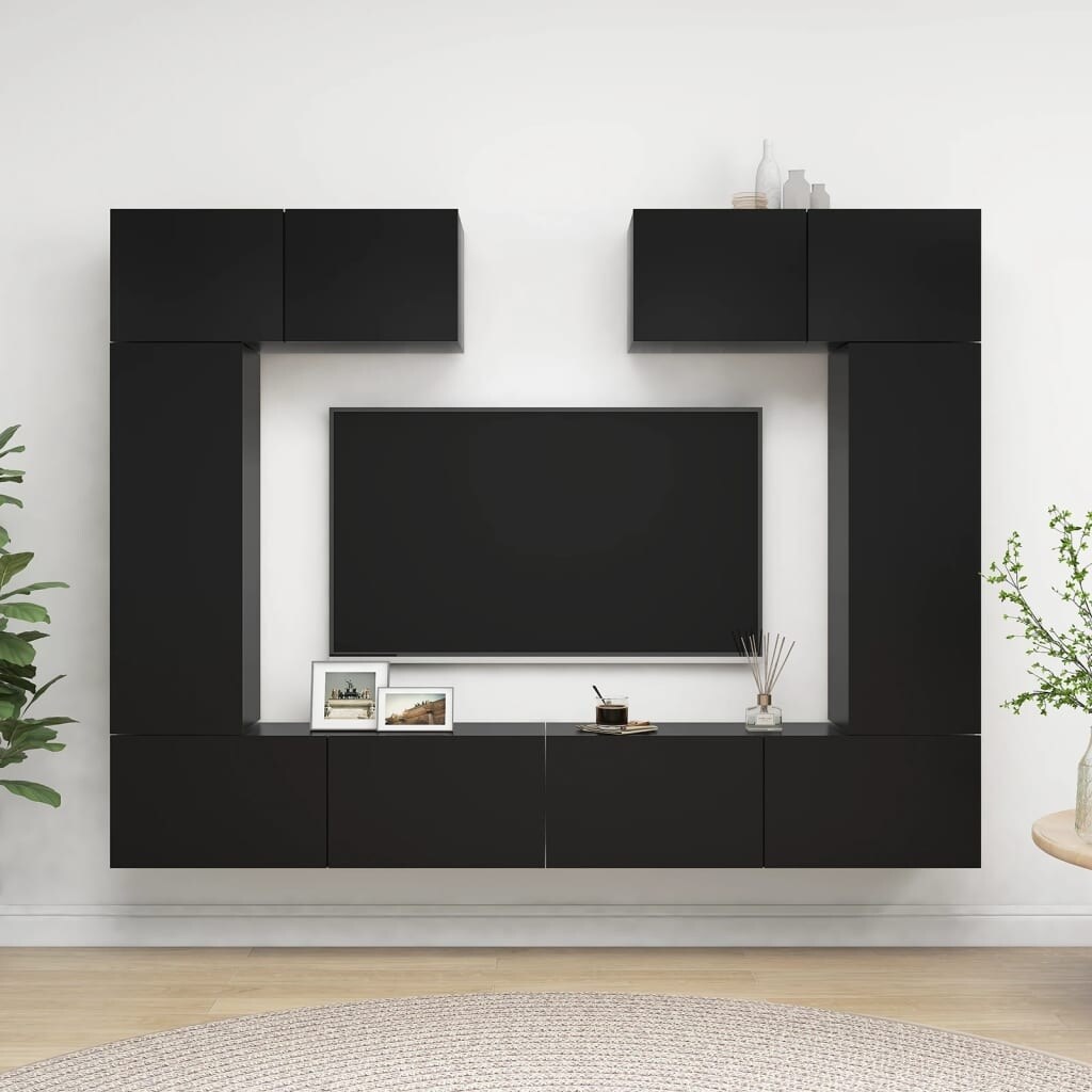 6 Piece TV Cabinet Set Black Engineered Wood