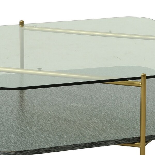 Cid Troy 43 Inch Modern Coffee Table， Glass Top， Gold Metal Legs， Gray