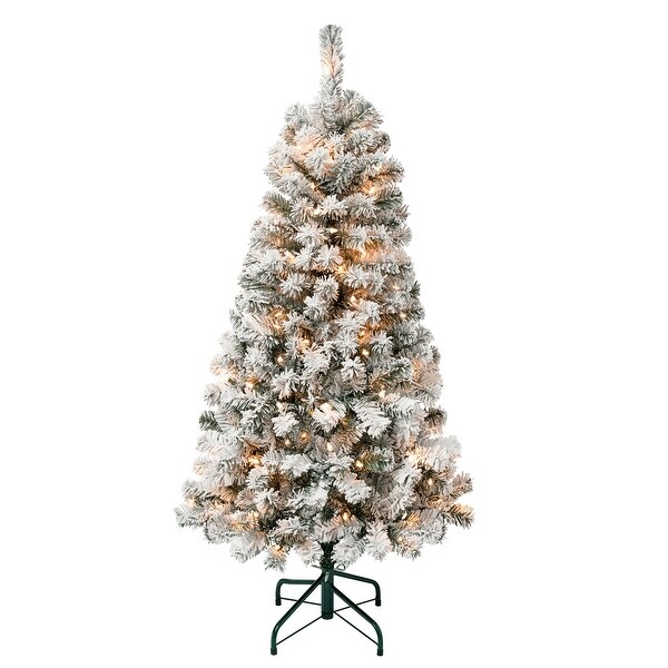 National Tree Company 4.5 ft. Acacia Flocked Tree with Clear Lights