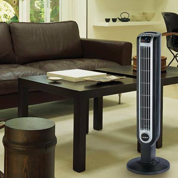 Lasko 36 in. 3 Speed Black Oscillating Tower Fan with Internal Ionizer Electronic Timer and Remote Control 2505