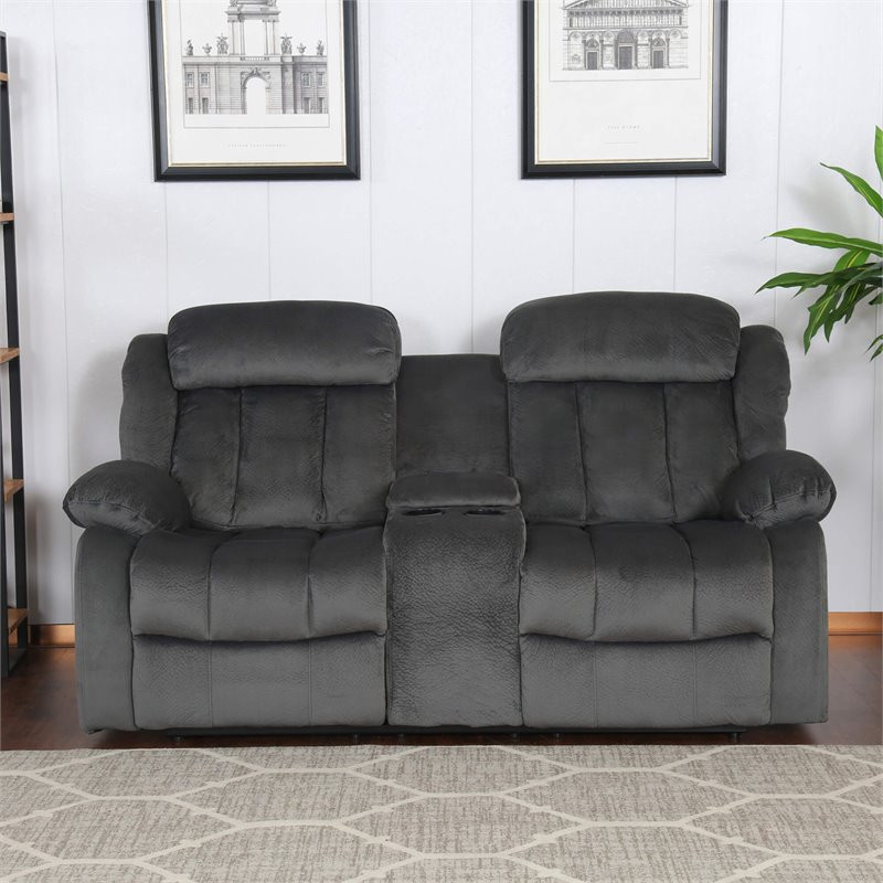 Sunset Trading Madison Fabric Reclining Loveseat with Console in Charcoal   Transitional   Loveseats   by Homesquare  Houzz
