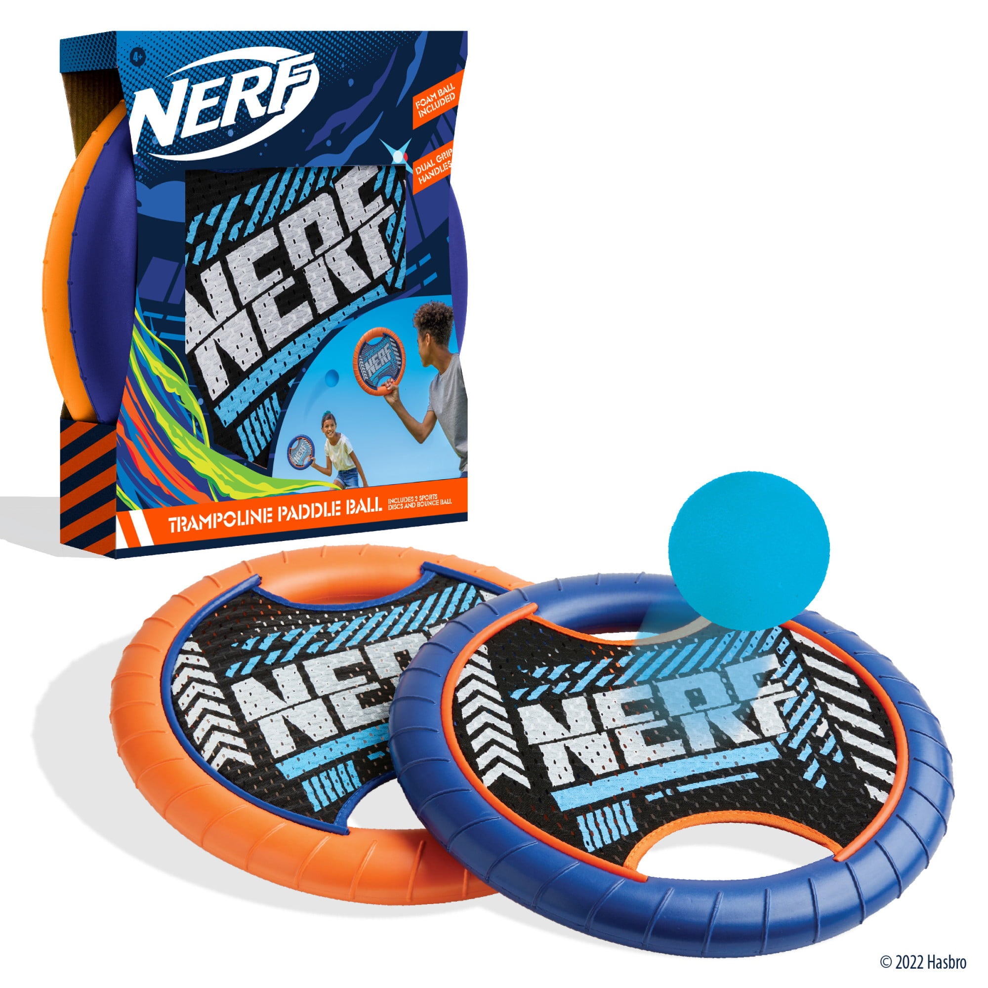 Nerf Trampoline Paddle Ball and Flying Disc Set, Indoor Outdoor Game for Two