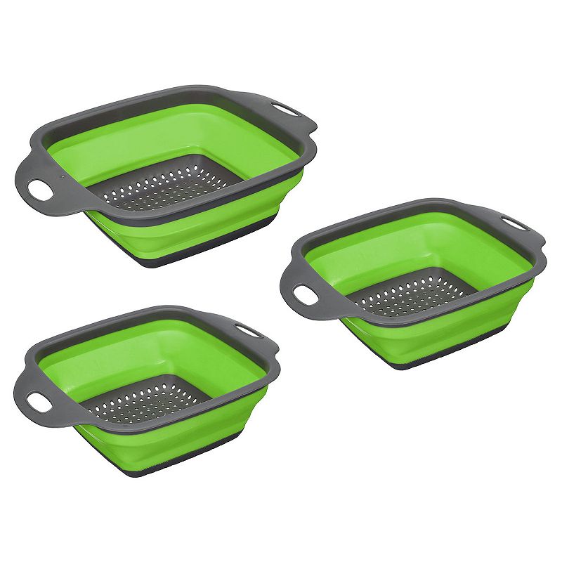 Collapsible Colander Set， 3 Pcs Silicone Foldable Strainer， 1 Large 2 Small