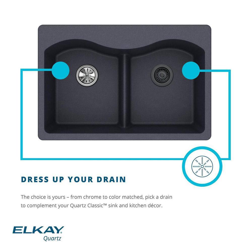 Elkay Quartz Classic Undermount Composite 33 in. Single Bowl Kitchen Sink in Black with Drain and Bottom Grid VBTHD7