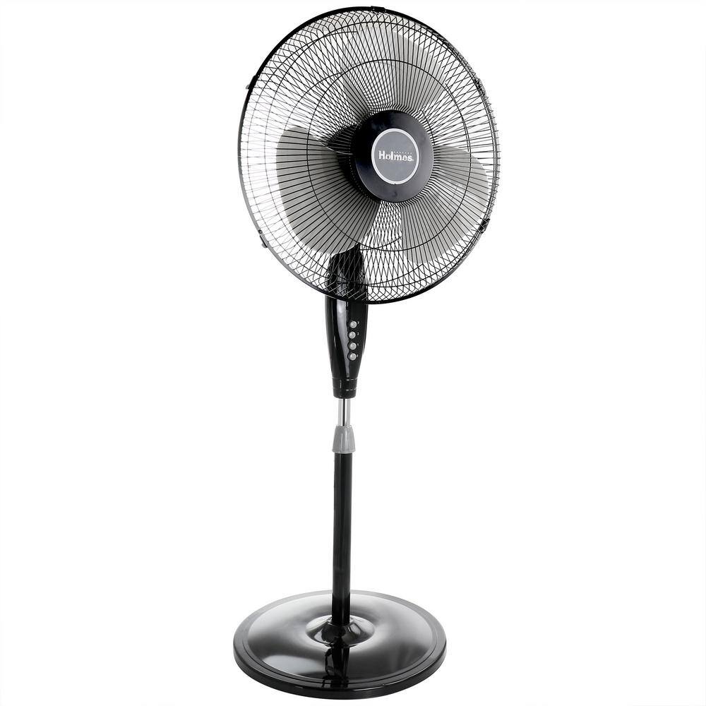 Holmes 16 in. Oscillating Blade Stand Pedestal Fan with Metal Grill in Black 985118514M