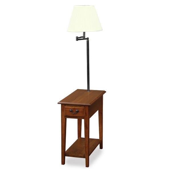 Leick Home 9037-MED One Drawer Swing Arm Lamp Side Table with Shelf， Medium Oak