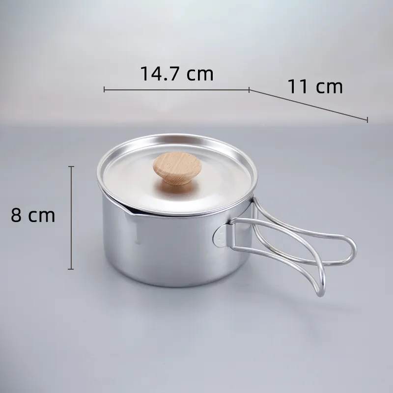 304 Stainless steel camping travel cooking pots with foldable handle hiking cooker portable outdoor pot with lid set