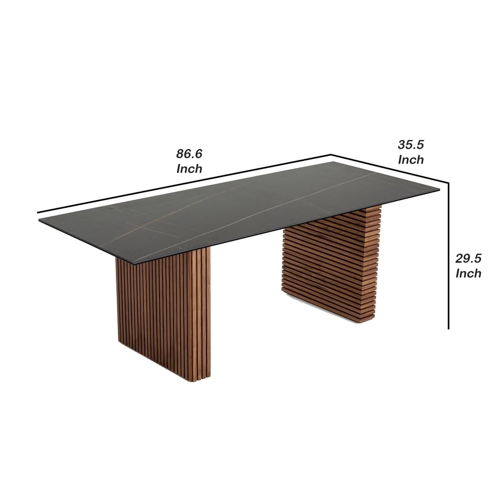 Ceramic Top Dining Table with Double Pedestal Base  Brown and Black