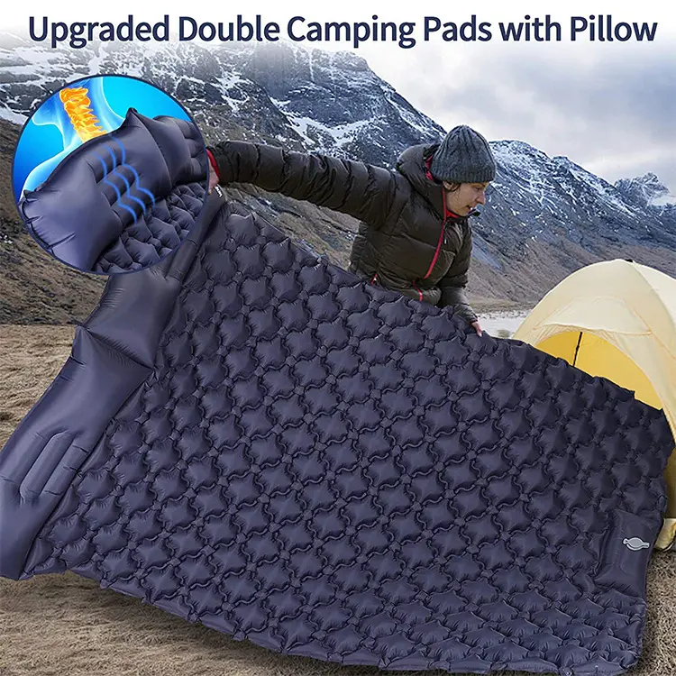 Double Camping Pad for Sleeping Inflating Camping Mats Waterproof Tent Mattress with Pillow Ultralight Sleeping Bed