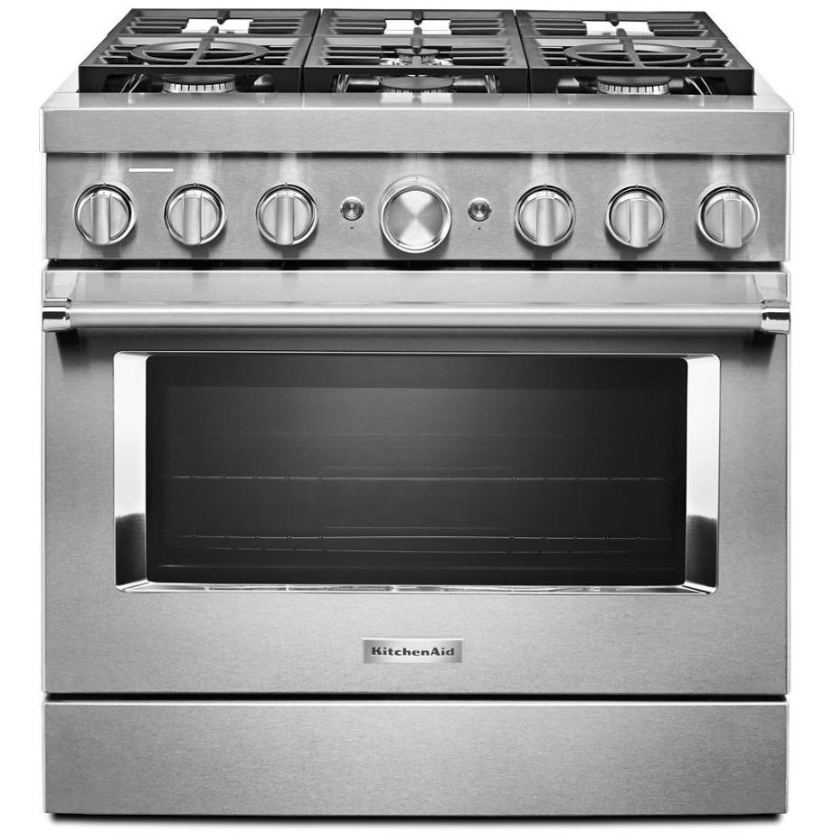 KitchenAid 36-inch Freestanding Dual Fuel Range with Even-Heat? True Convection KFDC506JSS