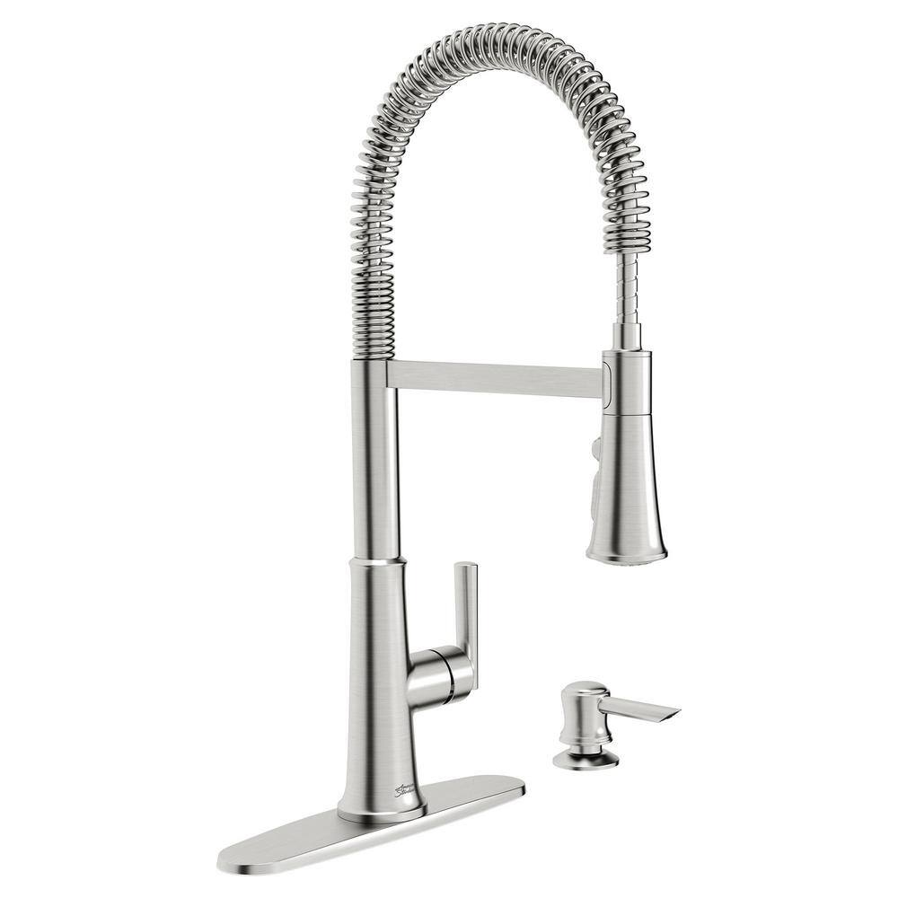 American Standard Gladden Semi-Pro 1-Handle Pull Down Sprayer Kitchen Faucet with Deckplate and Soap Dispenser in Stainless Steel 7424351.075