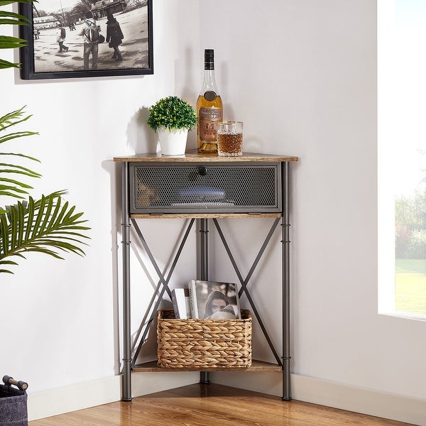 Javlergo Triangle Corner Table with Storage Shelf