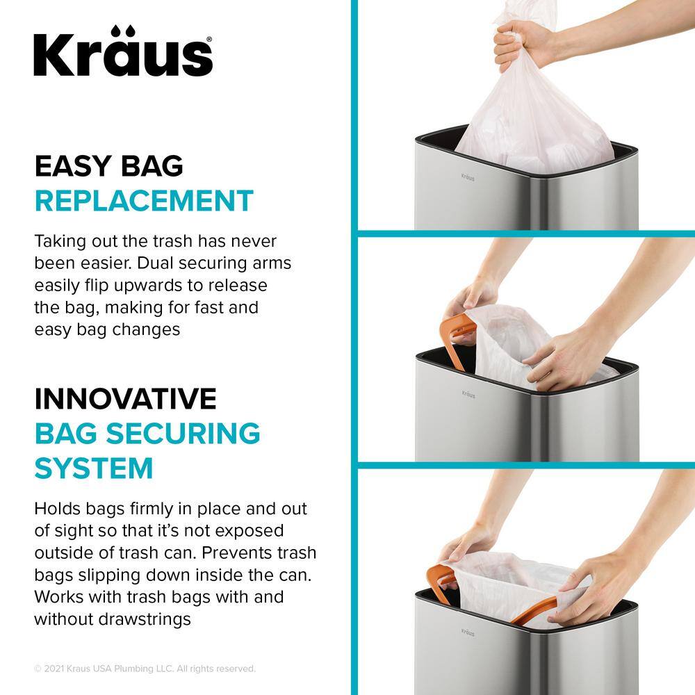 KRAUS Garbage Pro Rectangular 13 Gal. Motion Sensor Trash Can in Stainless Steel with Soft Shut Lid KTCS-10SS