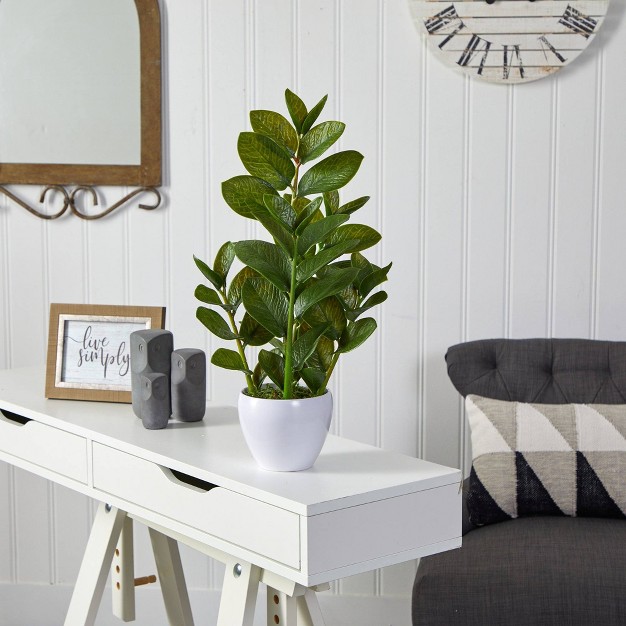 Nearly Natural 22 in Zamioculcas Artificial Plant In White Planter