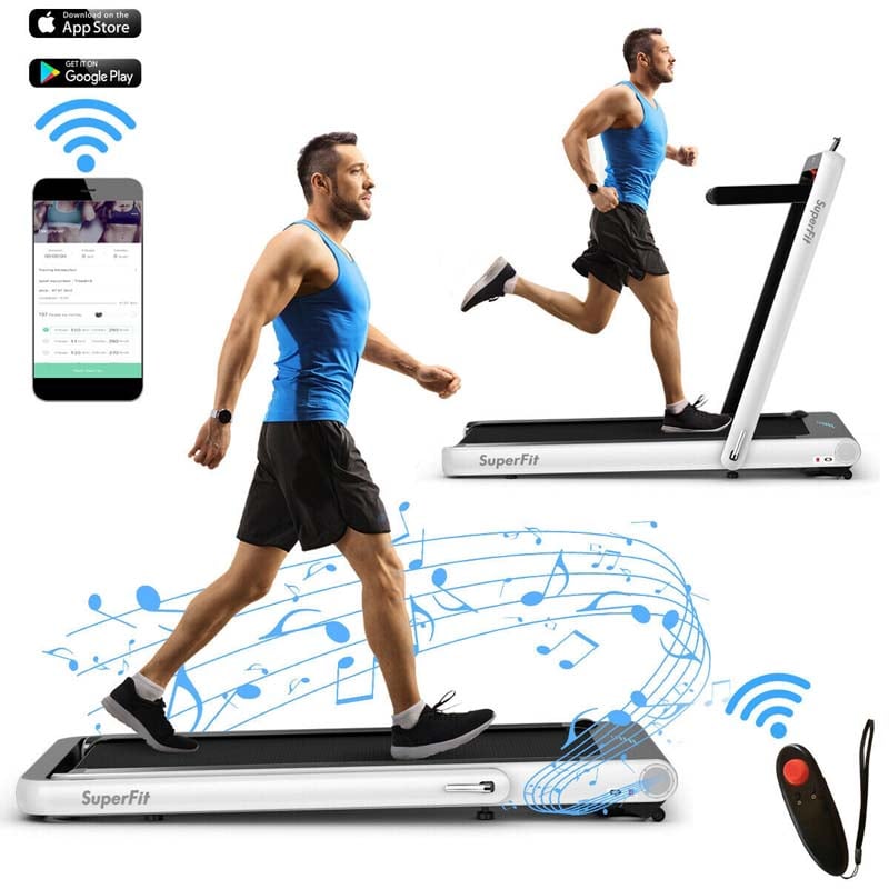 2 in 1 4.75HP Folding Treadmill, Under Desk Electric Treadmill, Portable Running Machine with APP Control, LED Touch Screen, Bluetooth Speaker