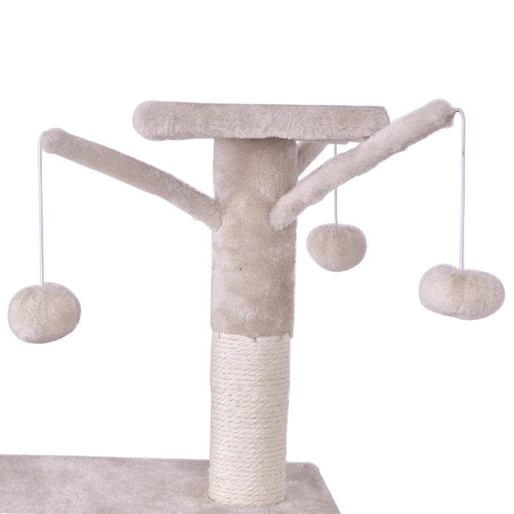 WELLFOR Beige Cat Trees and Scratch Posts Furniture Cover Kitten Climbing Tower Cat Condo with Sisal-Covered Posts and Ladder PS-HWY-7389BE