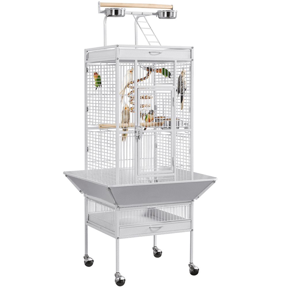 Yaheetech 61.5'' Rolling Play Top Parrot Cage Bird Cage， White