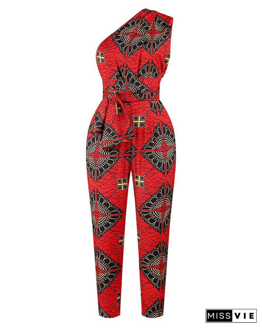 Dashiki Print Multi Wear-way Tight Waist Jumpsuit P11213