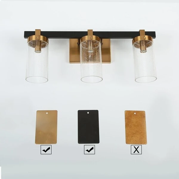 Modern Elegant 3-Light Black Gold Bathroom Vanity Light Dimmable Glass Wall Sconces